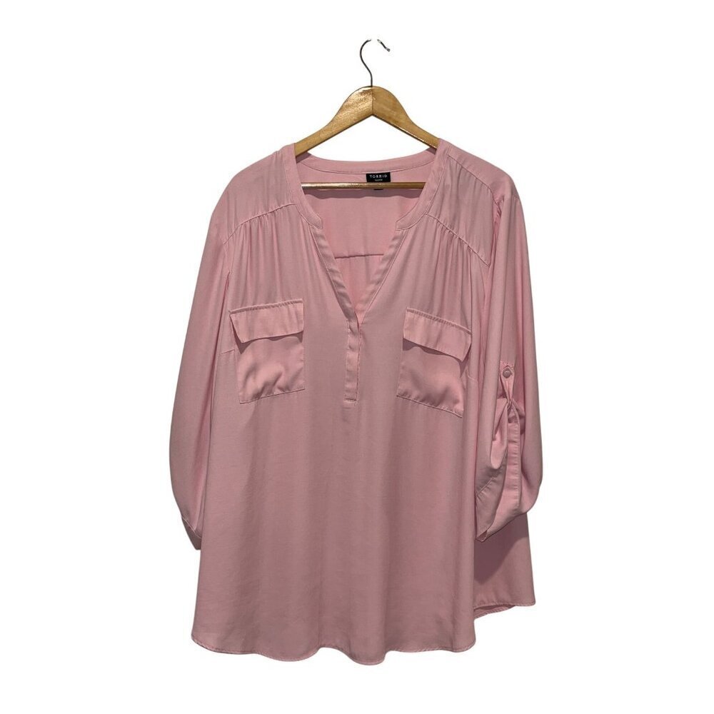 Torrid Harper Pink Tab Sleeves V-Neck Women's  Blouse Size 5x